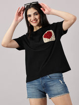 Maroon heart Crochet Pocket  T-shirt