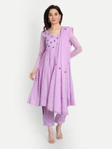 Lavender Flower Embroidery Kurta Set