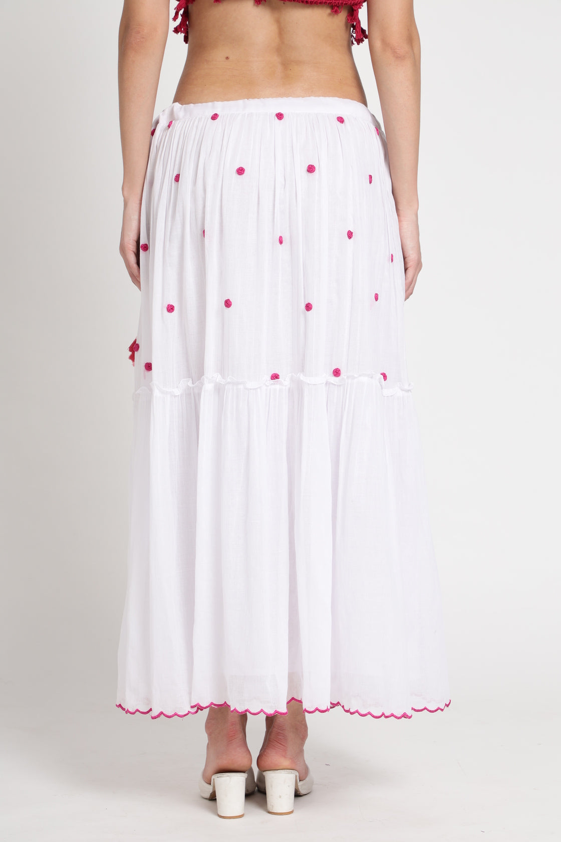 Pink Rose Hand Embroidery Skirt