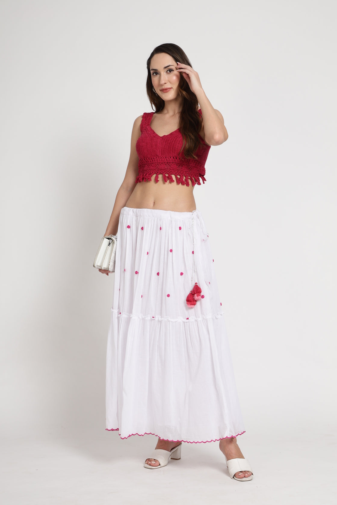 Pink Rose Hand Embroidery Skirt