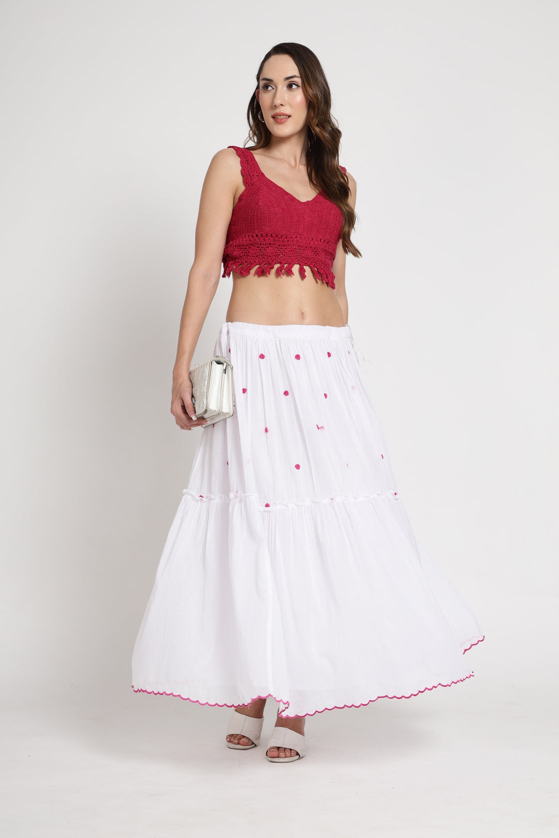 Pink Rose Hand Embroidery Skirt