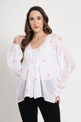 Pink Embroidery Gathered Top