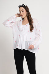 Pink Embroidery Gathered Top