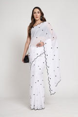 White Rose Embroidered Saree