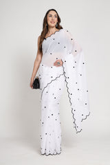 White Rose Embroidered Saree