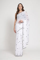 White Rose Embroidered Saree