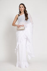 White Frill Saree With Sequence