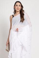 White Frill Saree With Sequence