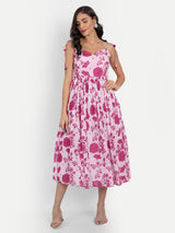 Strap Pink Bird Print Dress