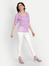 Lavender Pleated Lace Collar Shirt