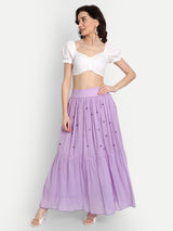 Lavender Rose Embroidery Ruffle Skirt