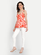 Bird Print Orange Strap Top