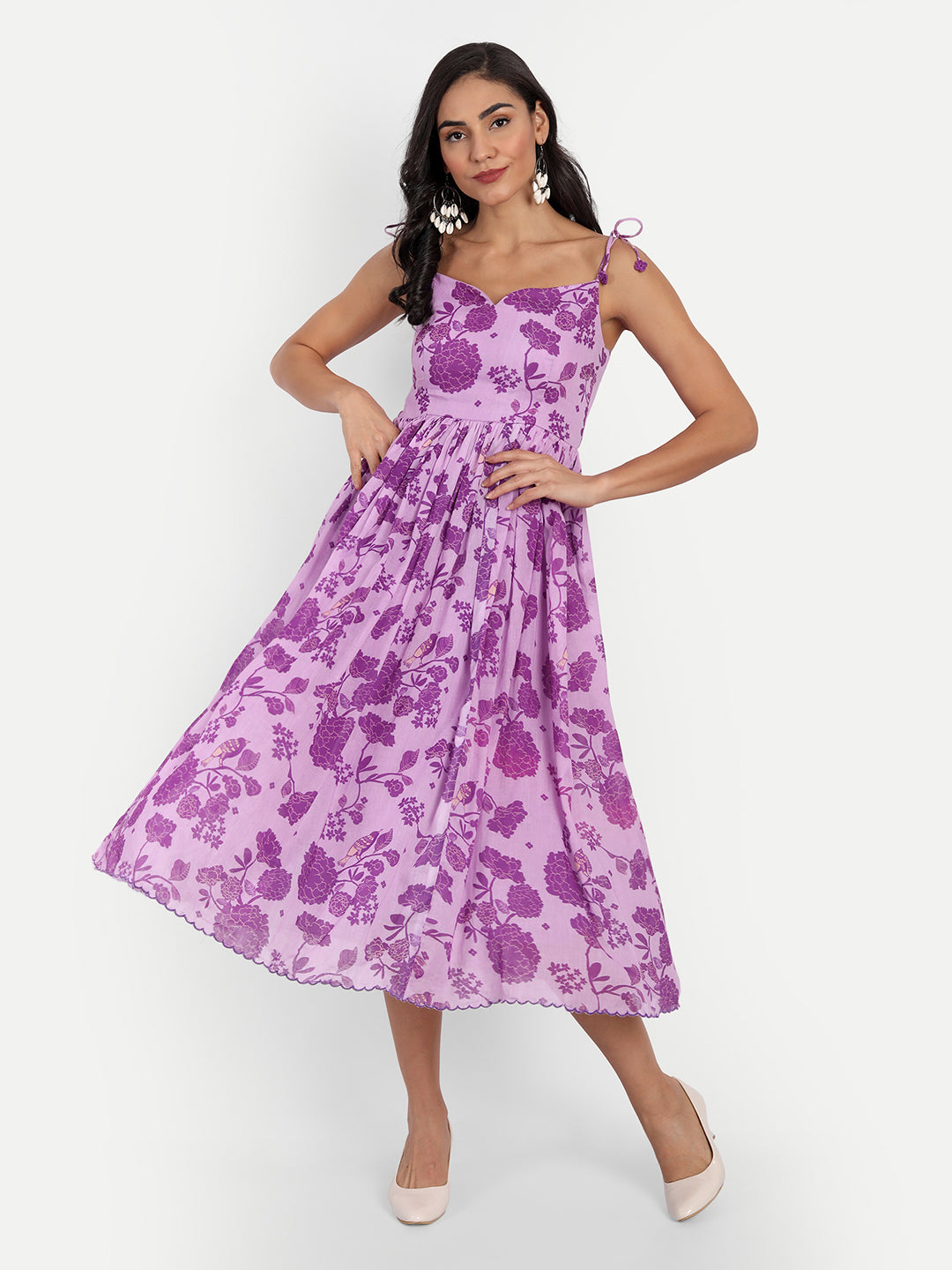 Strap Purple Bird Print Dress