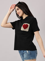 Maroon heart Crochet Pocket  T-shirt