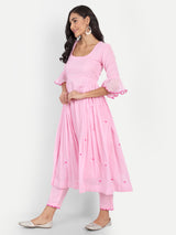 Baby Pink heart Embroidery Kurta Set