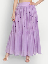 Lavender Rose Embroidery Ruffle Skirt