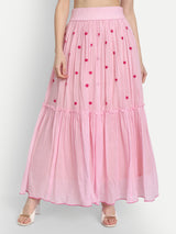 Baby Pink Heart Embroidery Ruffle Skirt