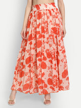 Bird Print Orange Ruffle Skirt