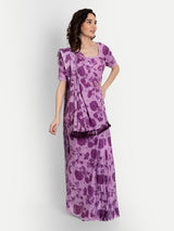 Purple Bird Print Draped Saree With Blouse