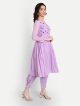 Lavender Flower Embroidery Kurta Set