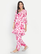 Pink Bird Print Kurta Set