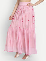 Baby Pink Heart Embroidery Ruffle Skirt