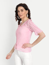 Baby Pink Pleated Lace Collar Shirt