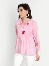 Baby Pink Heart Embroidery Collar Top