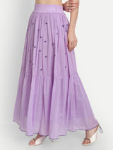 Lavender Rose Embroidery Ruffle Skirt