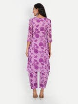 Purple Bird Print Kurta Set