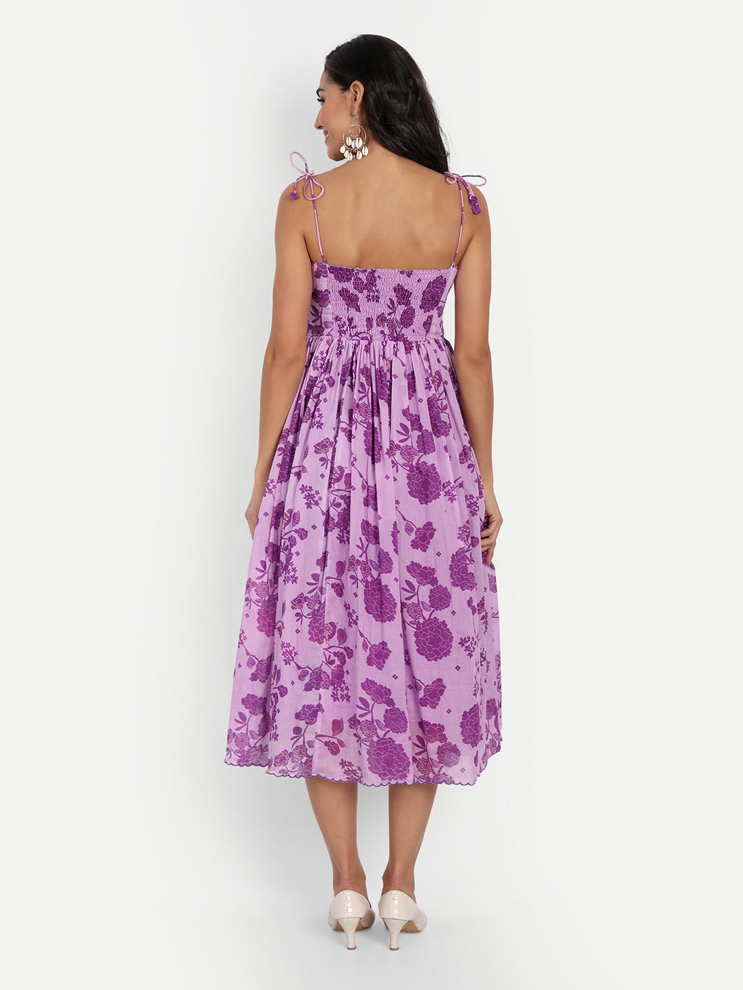 Strap Purple Bird Print Dress