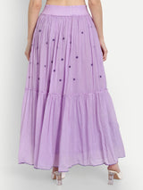 Lavender Rose Embroidery Ruffle Skirt