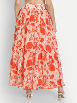 Bird Print Orange Ruffle Skirt