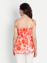 Bird Print Orange Strap Top