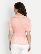 Peach Pleated Lace Collar Shirt