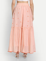 Peach French Knot Embroidery Ruffle Skirt