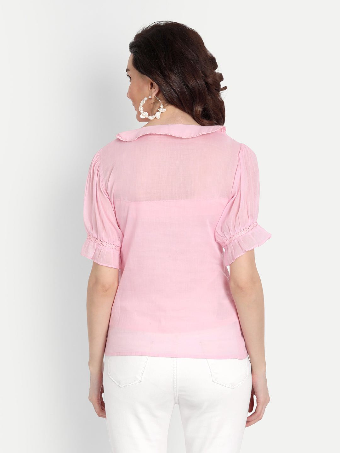 Baby Pink Pleated Lace Collar Shirt