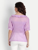 Lavender Pleated Lace Collar Shirt