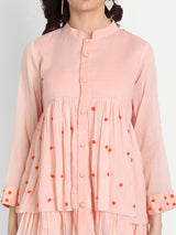 Peach French Knot Embroidery Collar Top