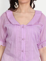 Lavender Pleated Lace Collar Shirt