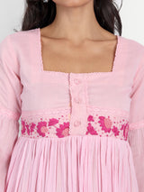 Baby Pink Daisy Hand Embroidery Dress