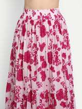 Bird Print Pink Ruffle Skirt