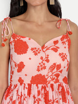 Strap Orange Bird Print Dress