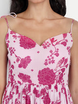 Strap Pink Bird Print Dress