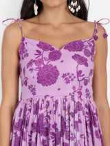 Strap Purple Bird Print Dress