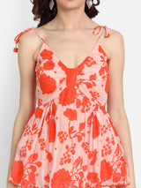 Bird Print Orange Strap Top