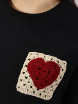 Maroon heart Crochet Pocket  T-shirt