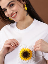 Sunflower Crochet Pocket T-shirt