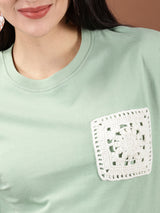 Beige Crochet Pocket T-shirt