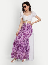 Bird Print Purple Ruffle Skirt